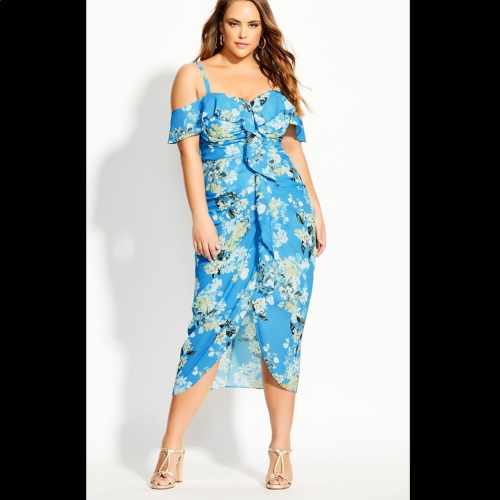 City Chic blue flutter floral dress nwt